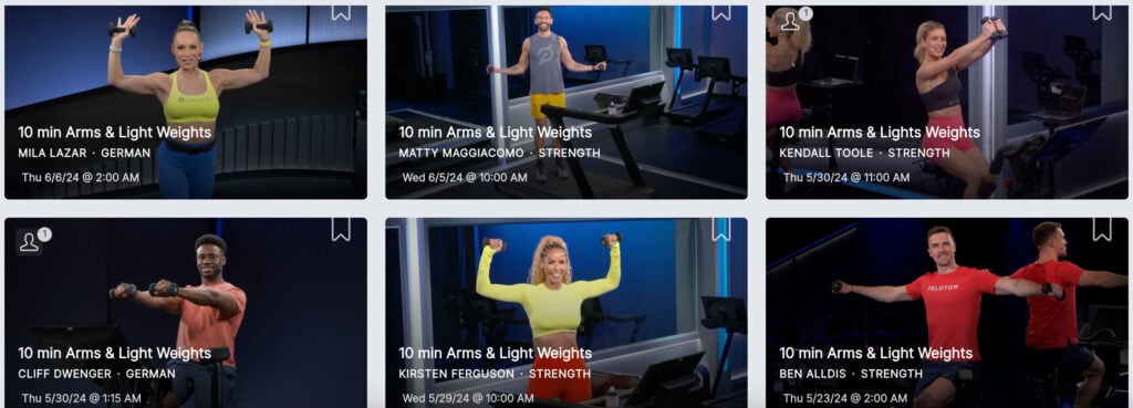 Peloton Arms & Light Weights classes filmed on the Bike and Tread.